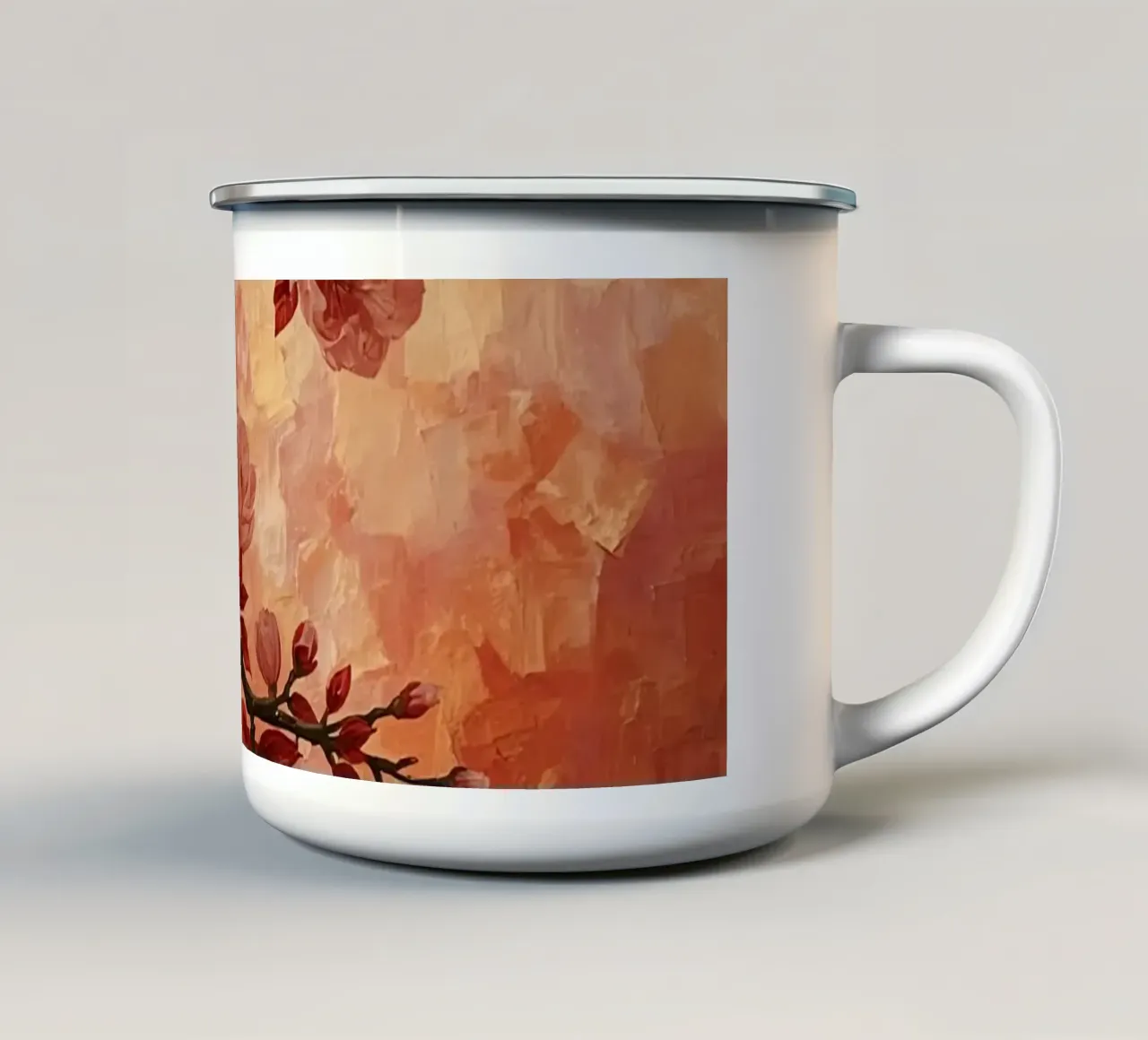 Pittura a olio di ramo in fiore con foglie rosse tazza in smalto da DesignDoodle