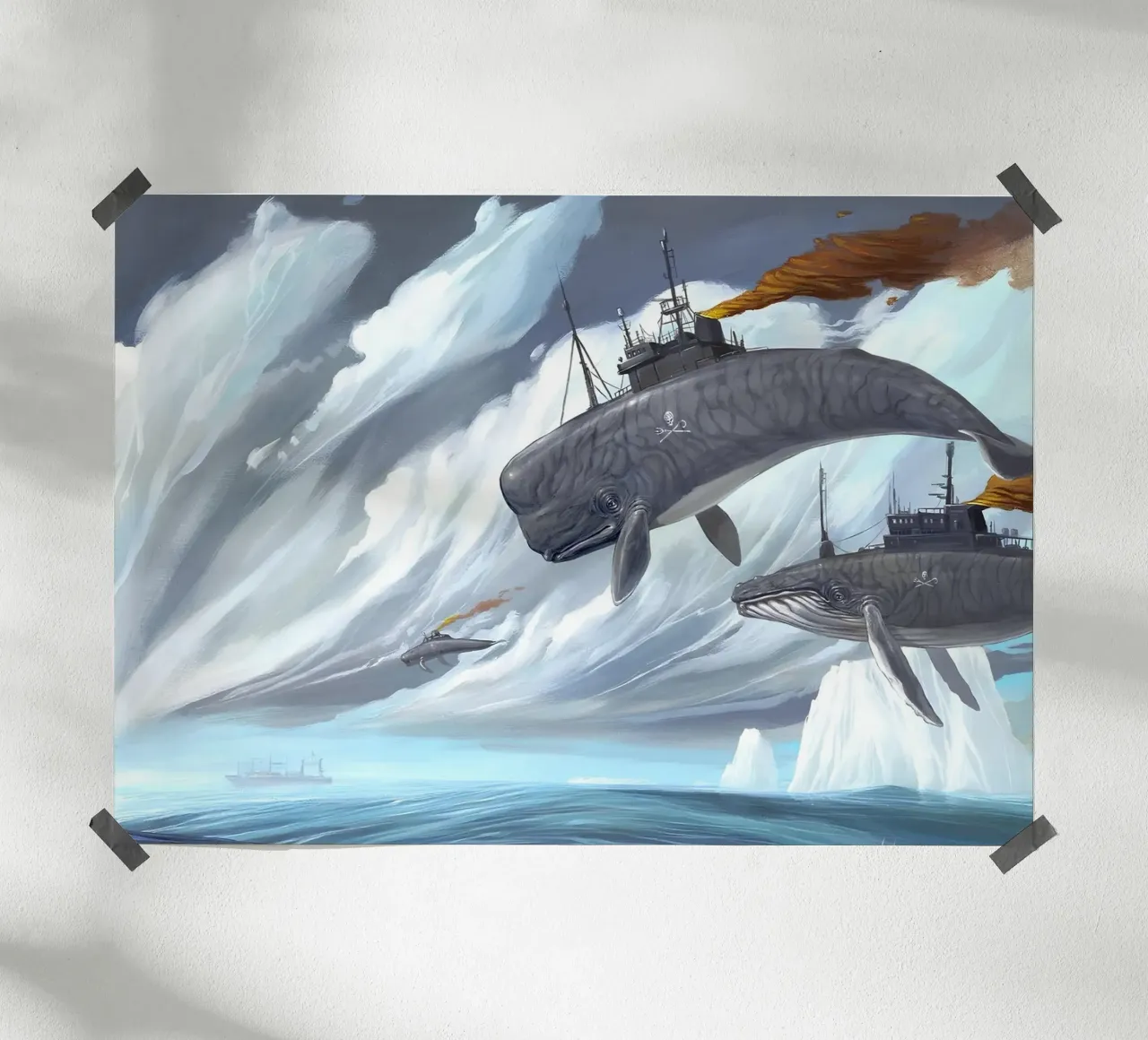Steampunk Wal-U-Boot Poster, Surrealistische Kunst Poster mit Kunststoffrahmen von NorwesClub