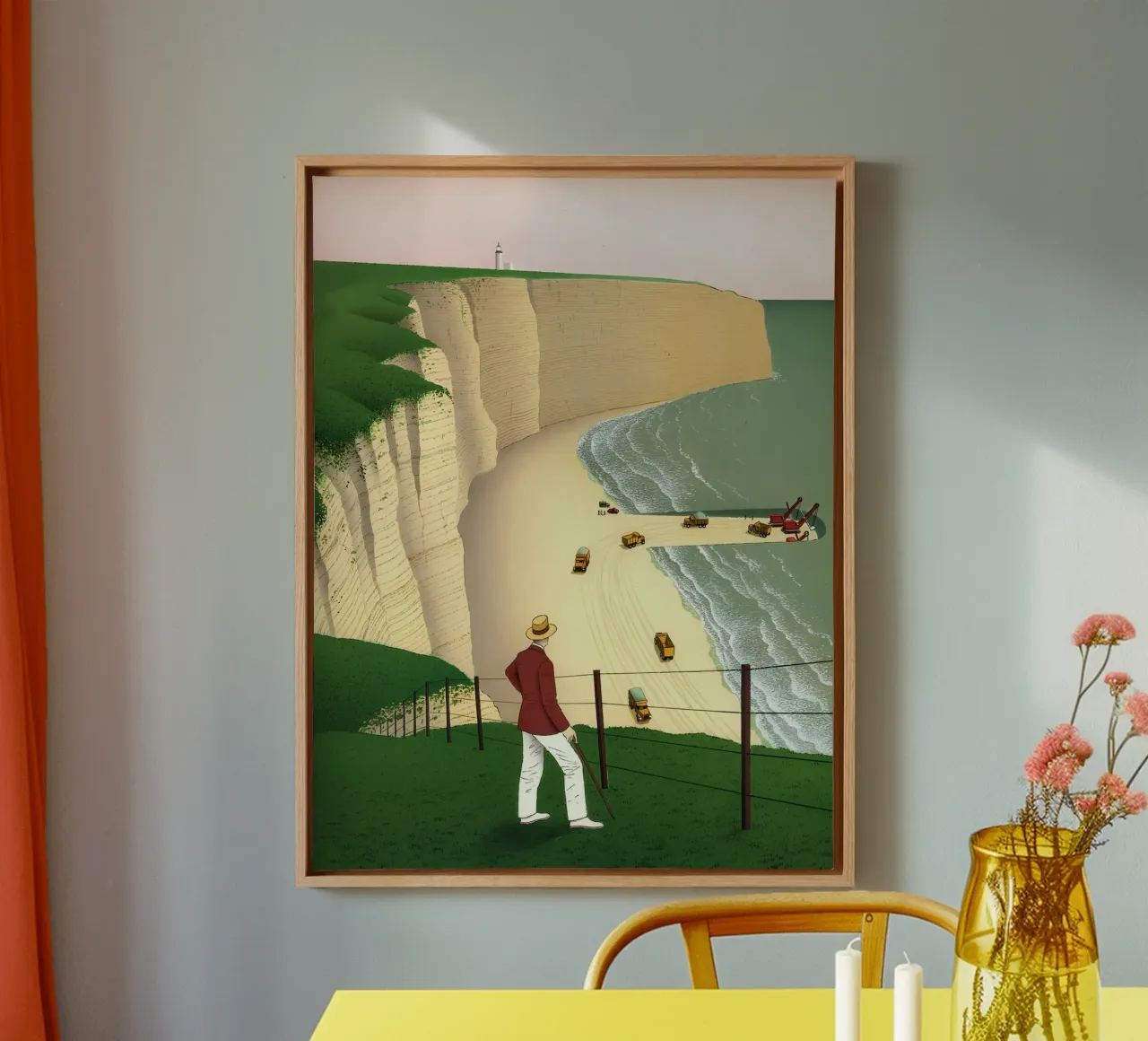 Kust Cliff Comic Art, Pop Art, Landschap canvas met Baklijst van NorwesClub