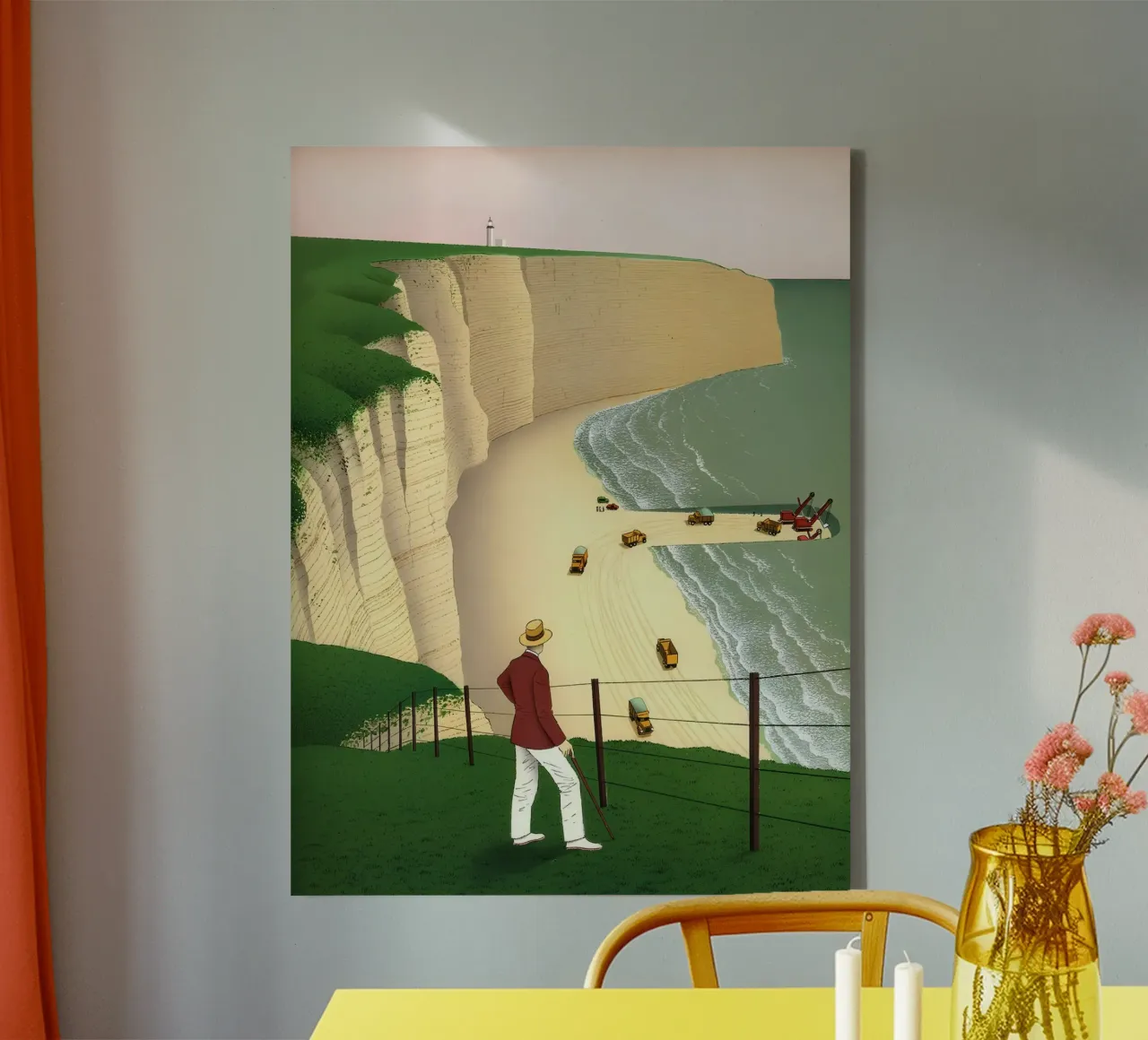 Kust Cliff Comic Art, Pop Art, Landschap canvas met Baklijst van NorwesClub