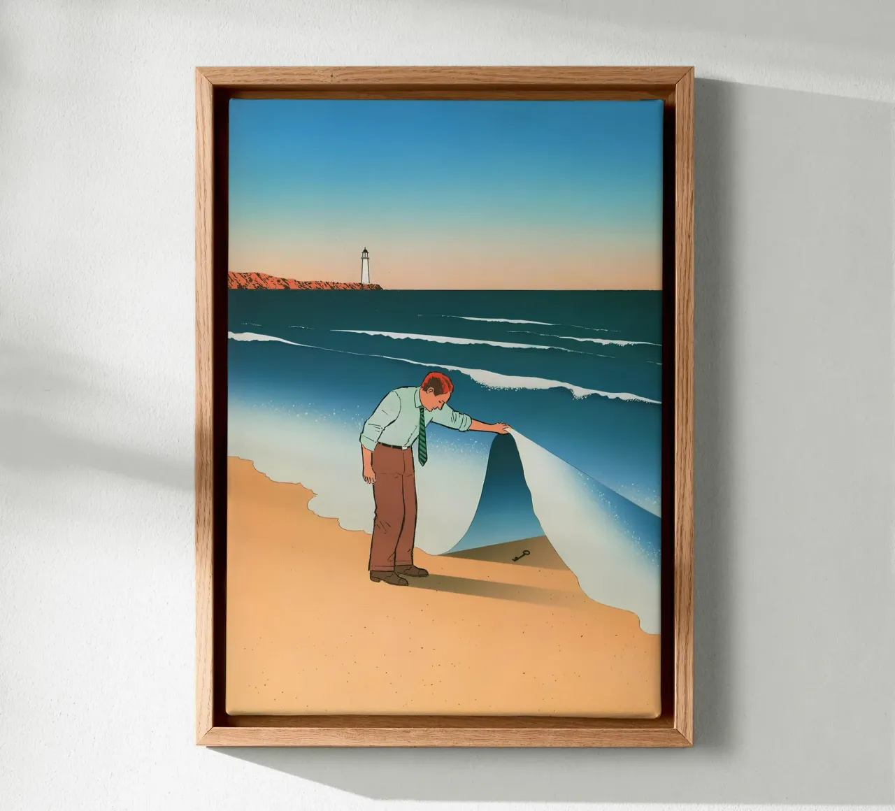 Beach Discovery Surrealist Art, Secret, Pop Art canvas with Floater frame by NorwesClub