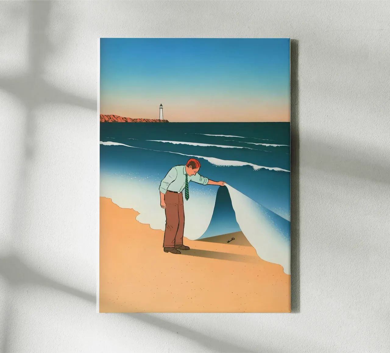 Beach Discovery Surrealist Art, Secret, Pop Art canvas with Floater frame by NorwesClub