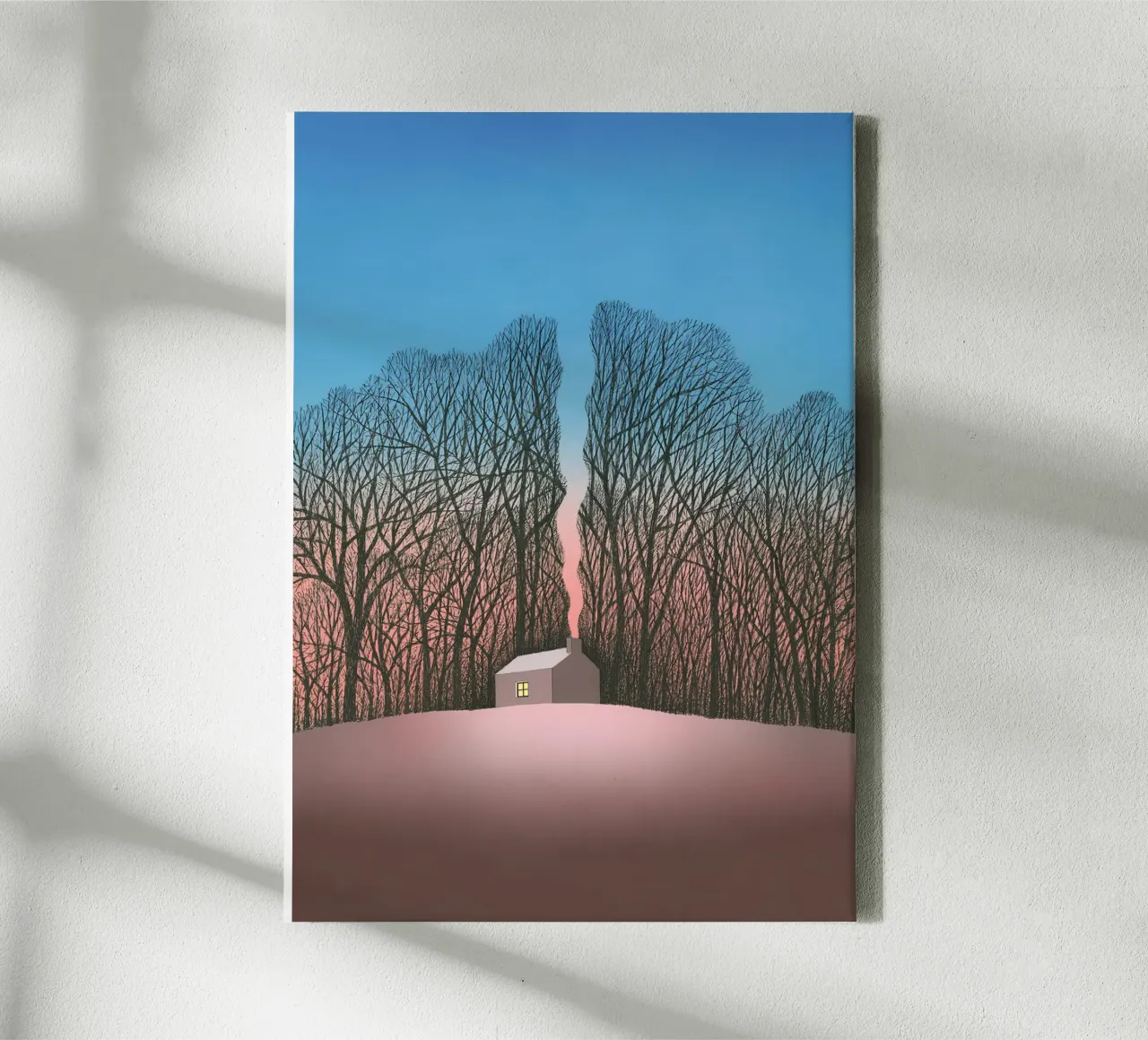 Lonely Cabin Surrealist Art, Moody Landscape canvas with Floater frame by NorwesClub