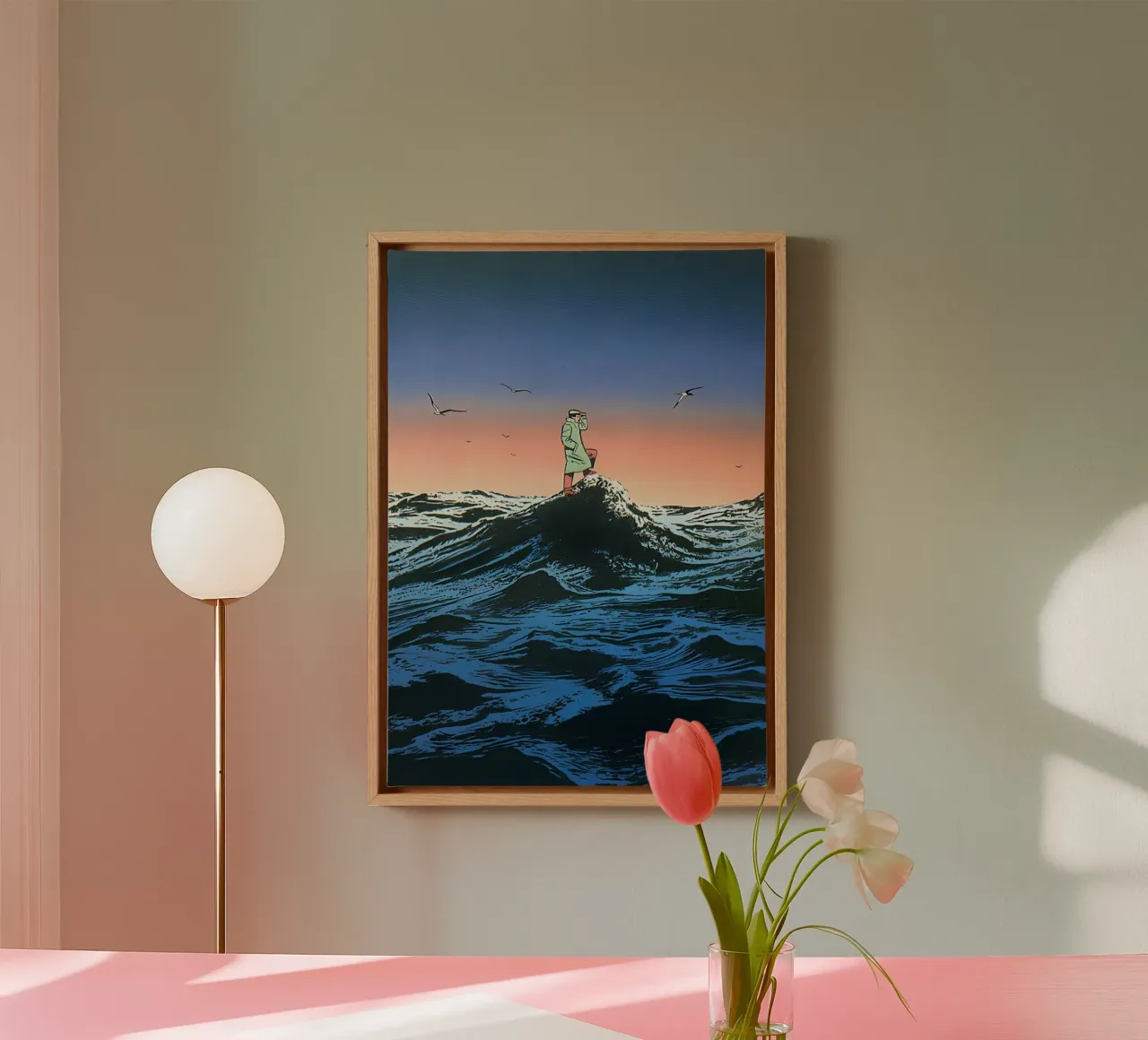 Sailor on a Wave Art, Surrealism, Moody Art canvas with Floater frame by NorwesClub
