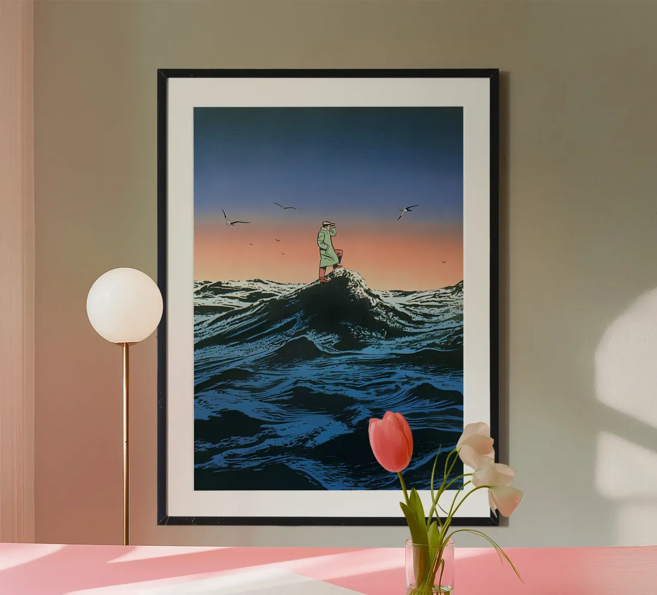 Sailor on a Wave Art, Surrealism, Moody Art poster by NorwesClub