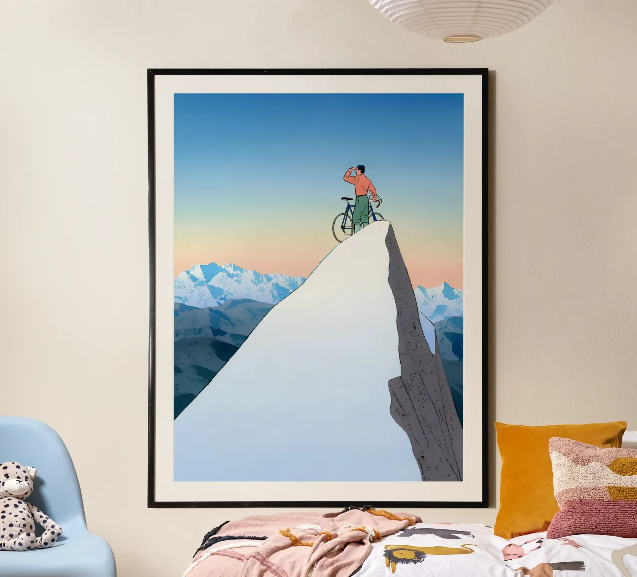 Radfahrer auf Berggipfel, Surrealist, Abenteuer Poster von NorwesClub