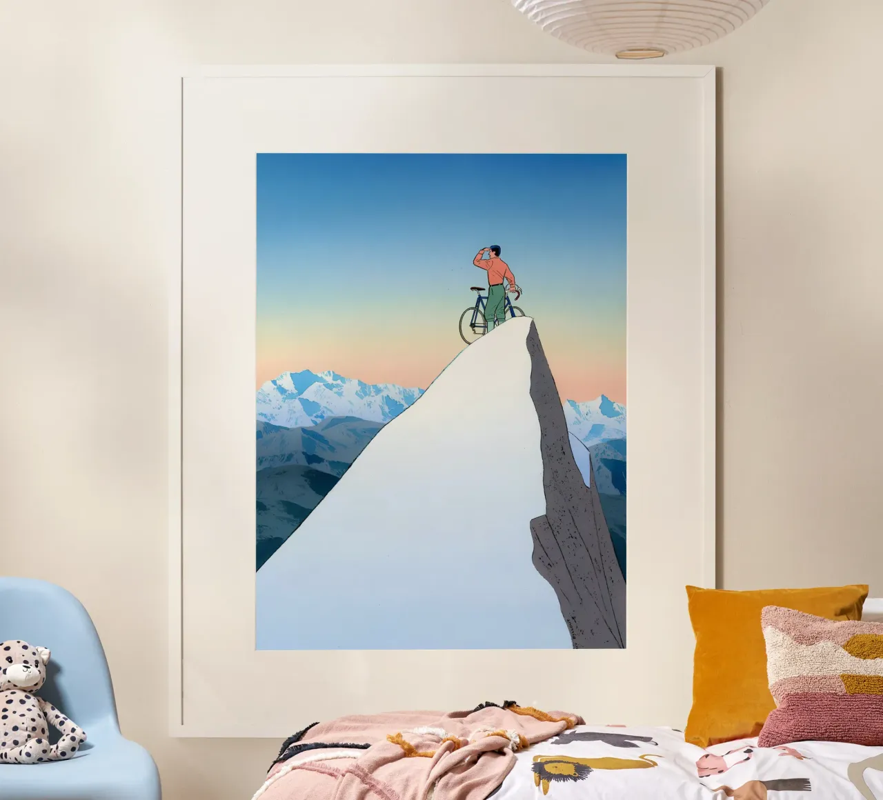 Radfahrer auf Berggipfel, Surrealist, Abenteuer Poster von NorwesClub
