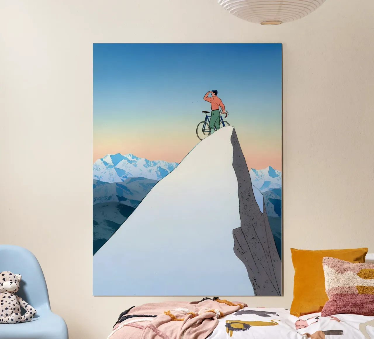 Radfahrer auf Berggipfel, Surrealist, Abenteuer Poster von NorwesClub