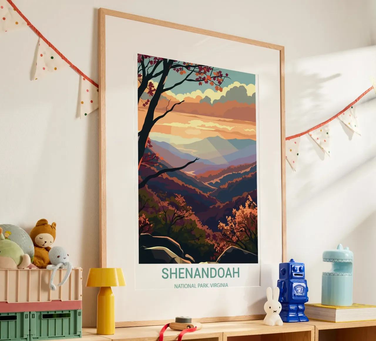 Parco nazionale di Shenandoah, Virginia, USA poster con telaio in legno da Wanderlust Vibes