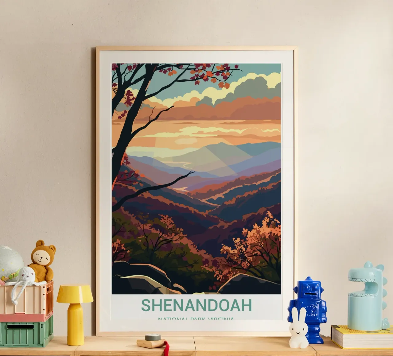 Parco nazionale di Shenandoah, Virginia, USA poster con telaio in legno da Wanderlust Vibes
