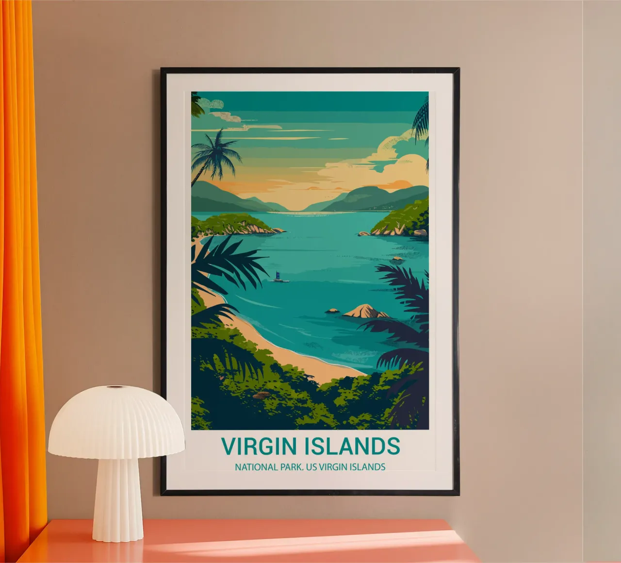 Parco Nazionale delle Isole Vergini, Isole Vergini Americane, USA poster con telaio in legno da Wanderlust Vibes