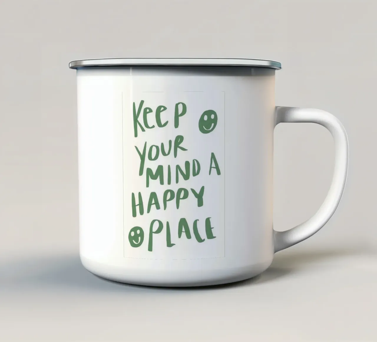 mantenere la mente in un luogo felice tazza in smalto da art quots shop