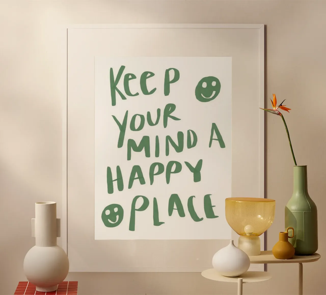 mantenere la mente in un luogo felice poster con telaio in plastica da art quots shop