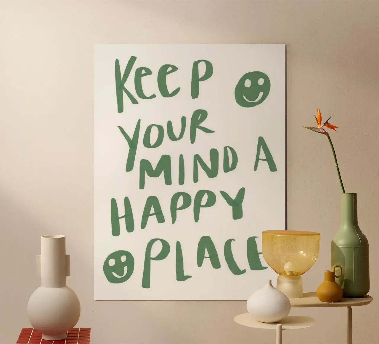 mantenere la mente in un luogo felice poster con telaio in plastica da art quots shop