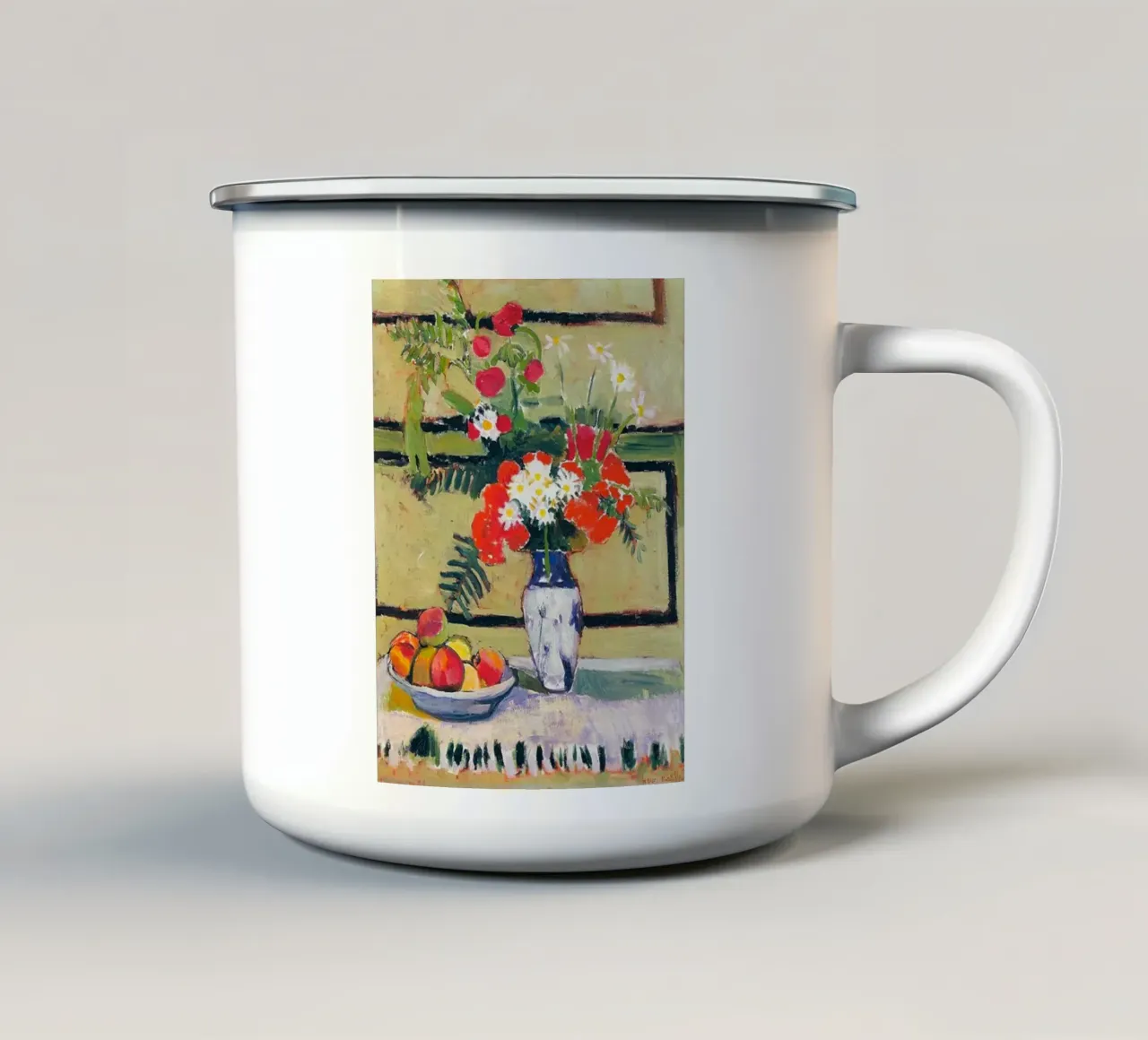 vaso di fiori e frutta sul tavolo tazza in smalto da briyan shop