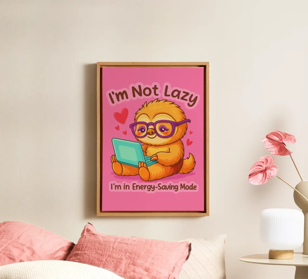 im not lazy sloth canvas with Floater frame by paroongs