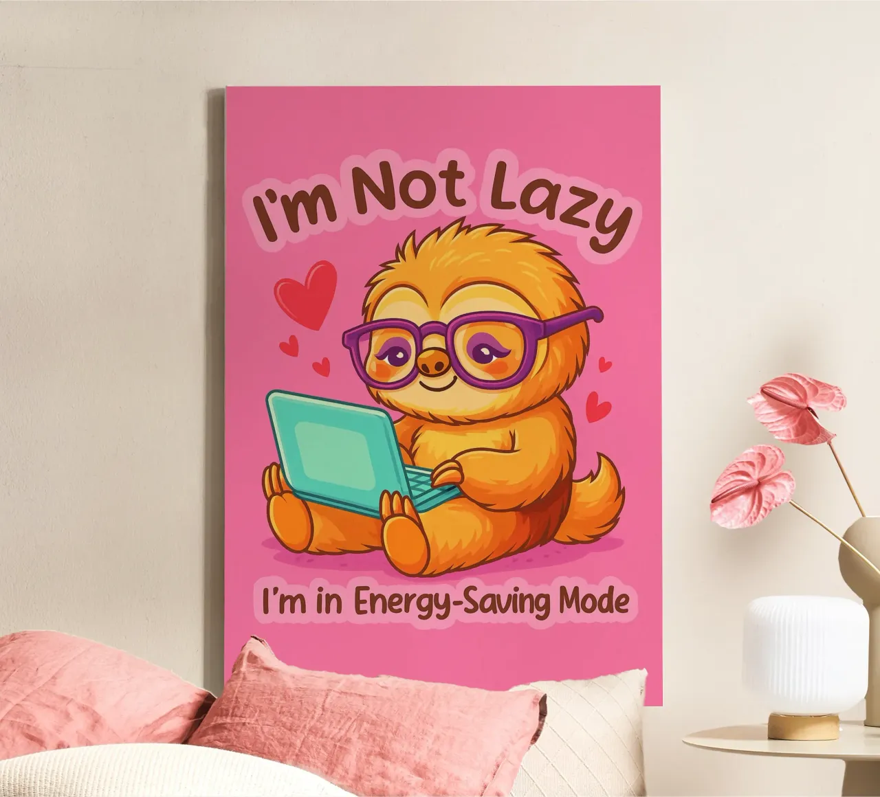 im not lazy sloth canvas with Floater frame by paroongs