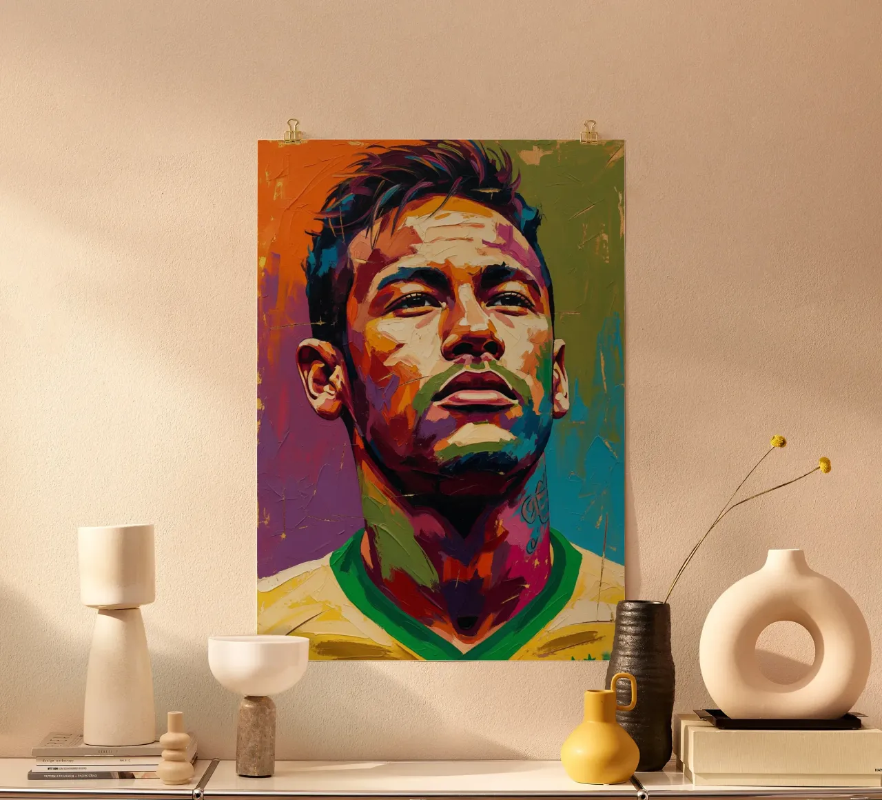 Neymar abstracte kleurrijke kunst poster met houten frame van Lembayung art