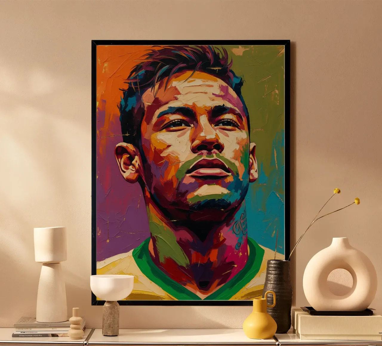 Neymar abstracte kleurrijke kunst poster met houten frame van Lembayung art