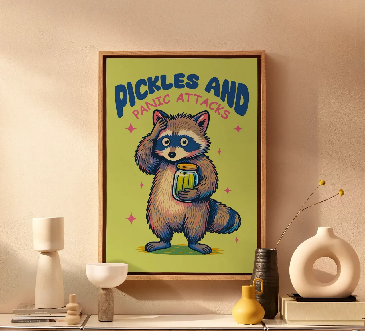 pickles and panics attacks canvas with Floater frame by paroongs