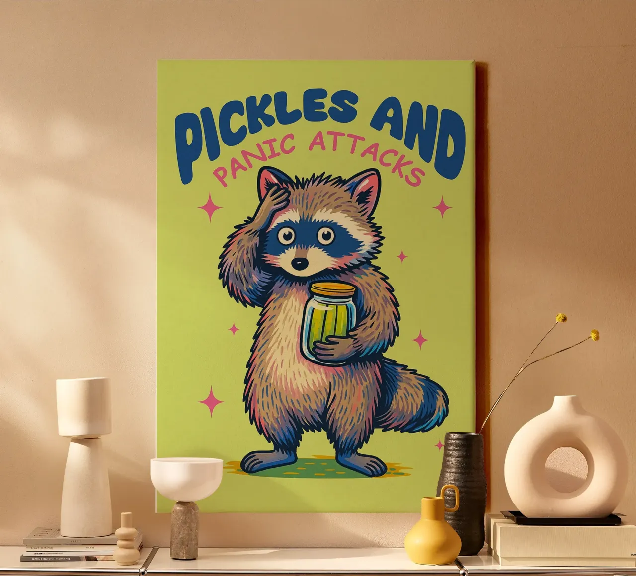pickles and panics attacks canvas with Floater frame by paroongs