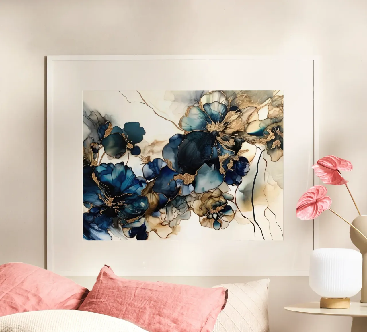 Fiori blu oro I poster con telaio in plastica da June Jordan