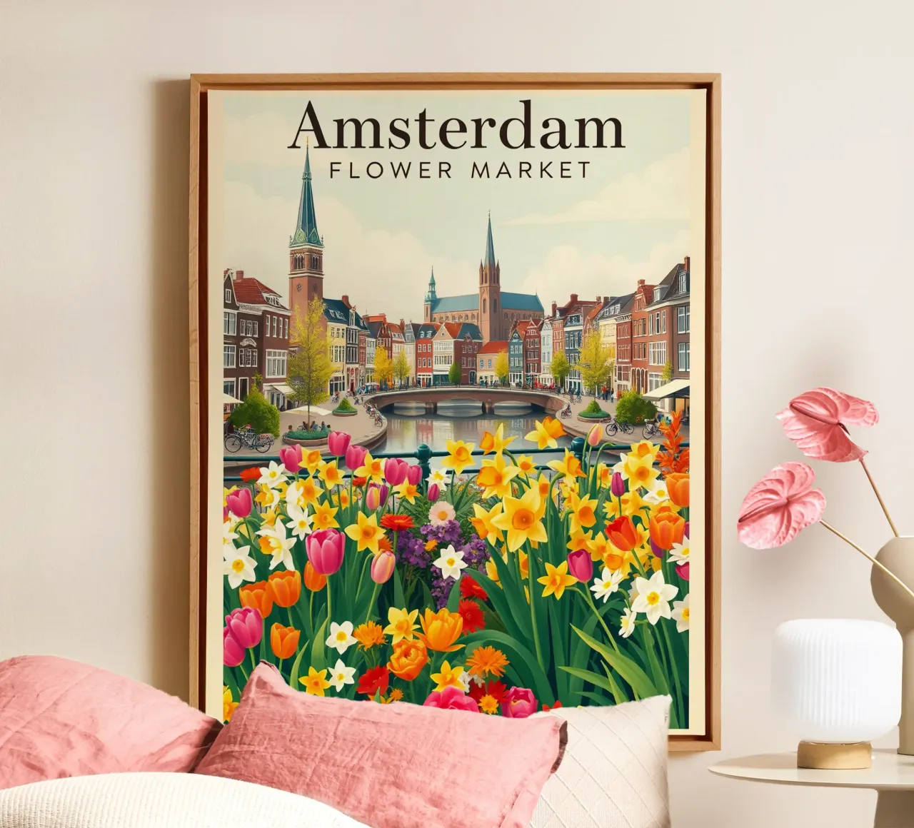 Bloemenreizen Amsterdam canvas met Baklijst van HicksShop