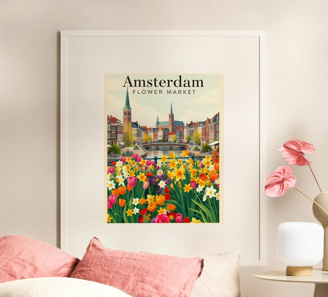 Viaggio in fiore ad Amsterdam poster con telaio in alluminio da HicksShop