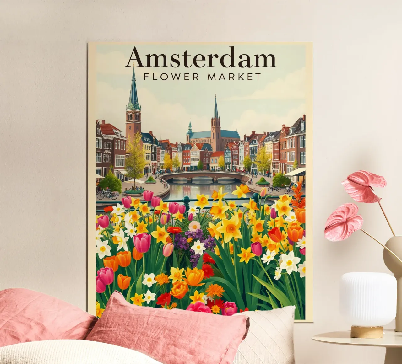 Viaggio in fiore ad Amsterdam poster con telaio in alluminio da HicksShop