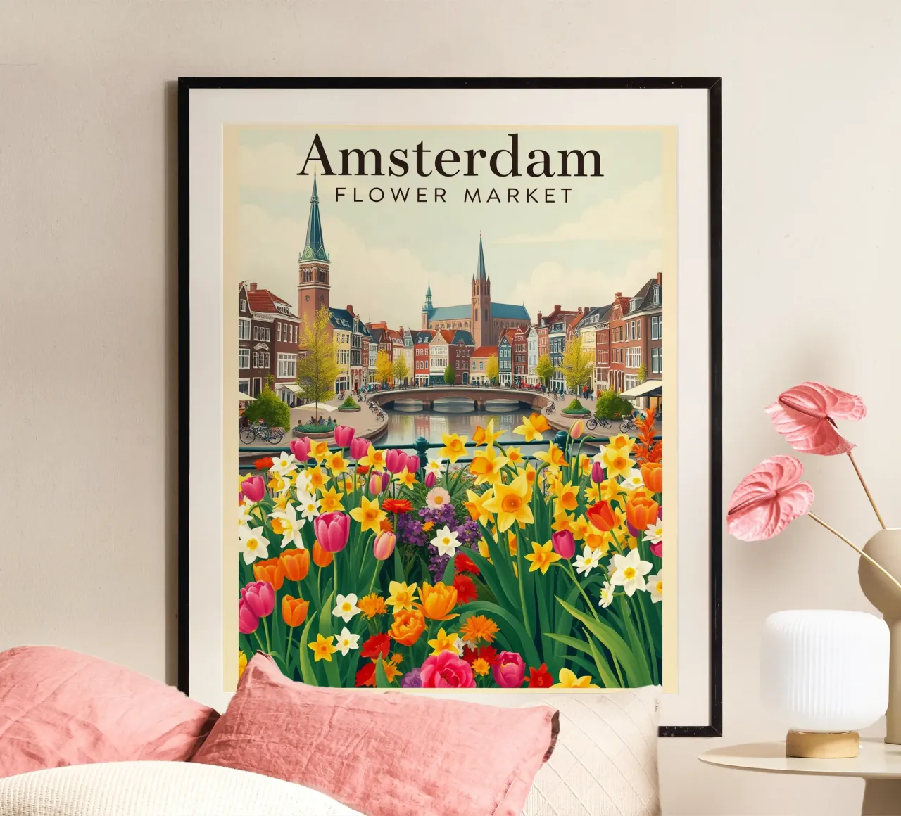 Viaggio in fiore ad Amsterdam poster con telaio in alluminio da HicksShop