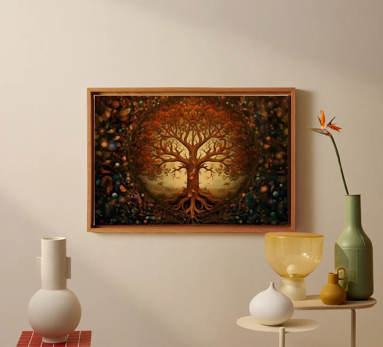 Herbstlicher Lebensbaum Leinwand mit Schattenfugenrahmen von John Boss