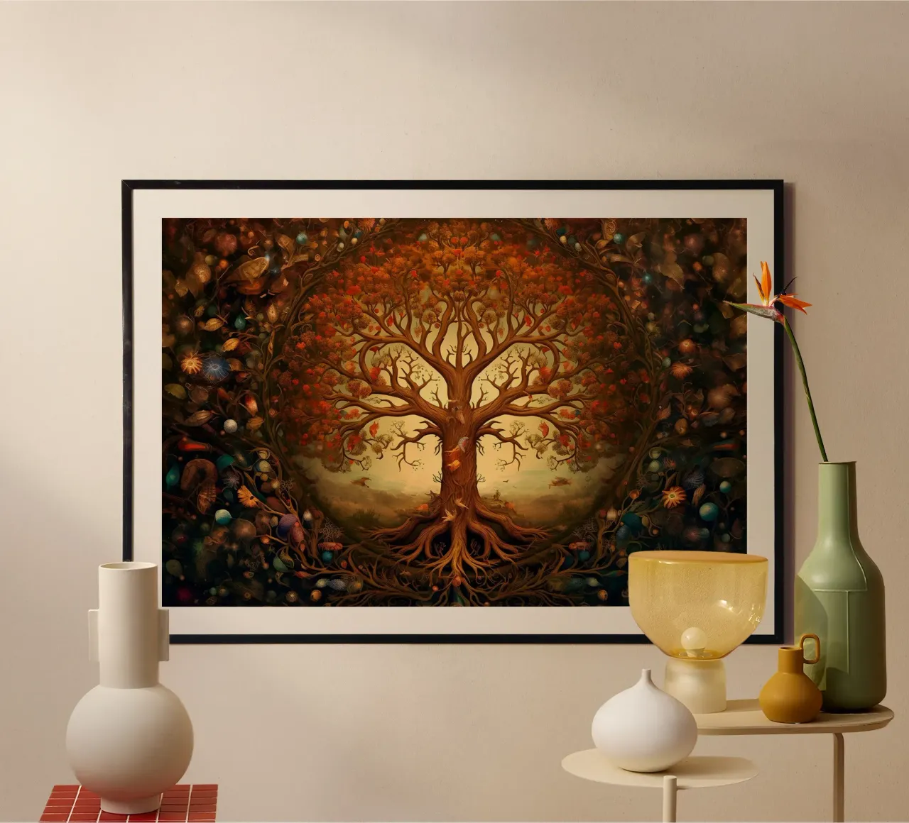 Albero della vita autunnale poster con telaio in alluminio da John Boss