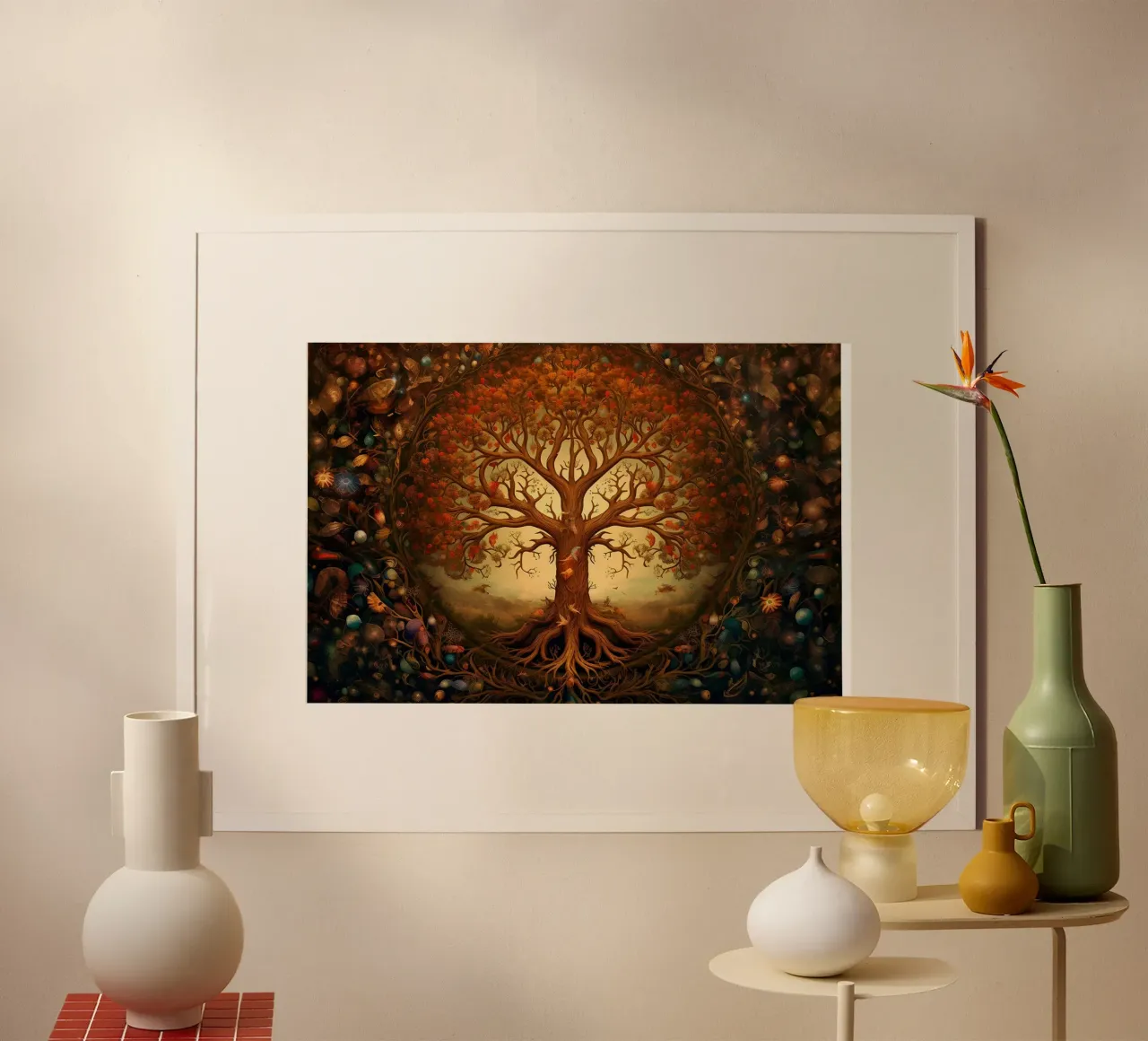 Albero della vita autunnale poster con telaio in alluminio da John Boss