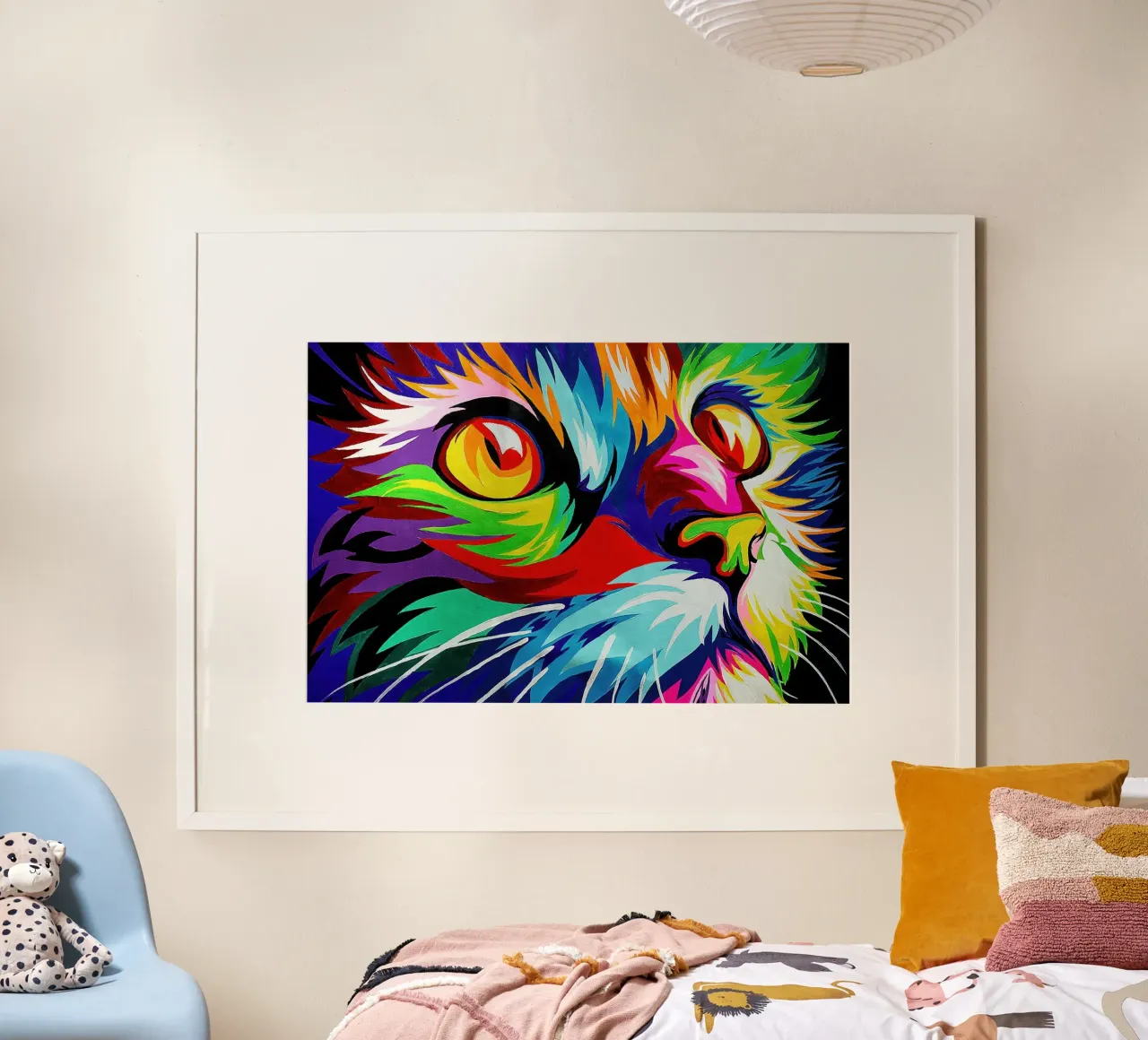 Abstrakte Regenbogenkatze Poster von John Boss