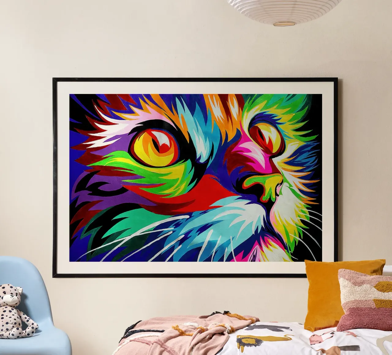 Abstrakte Regenbogenkatze Poster von John Boss