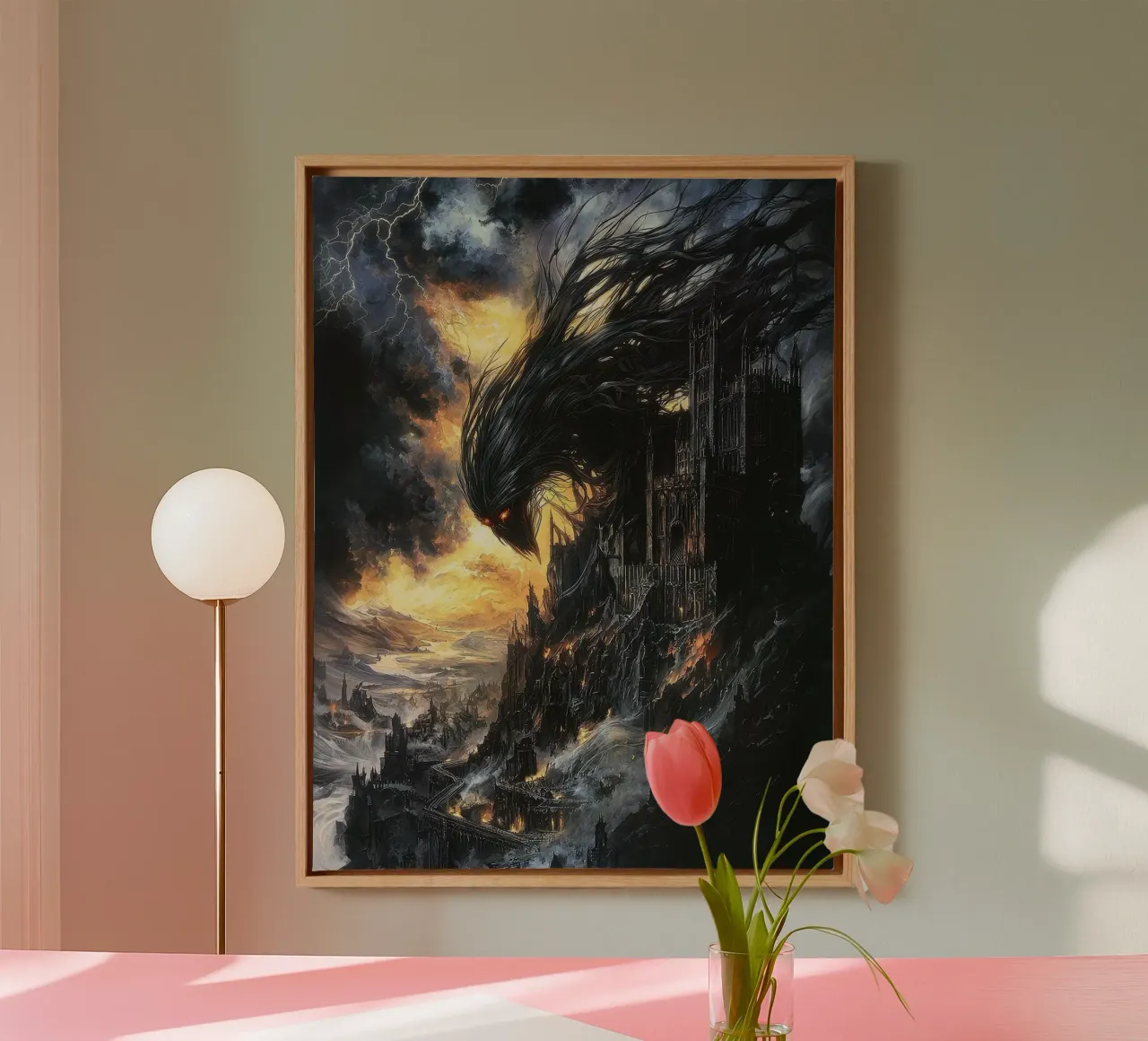 Schwarze Kreatur Leinwand mit Schattenfugenrahmen von John Boss