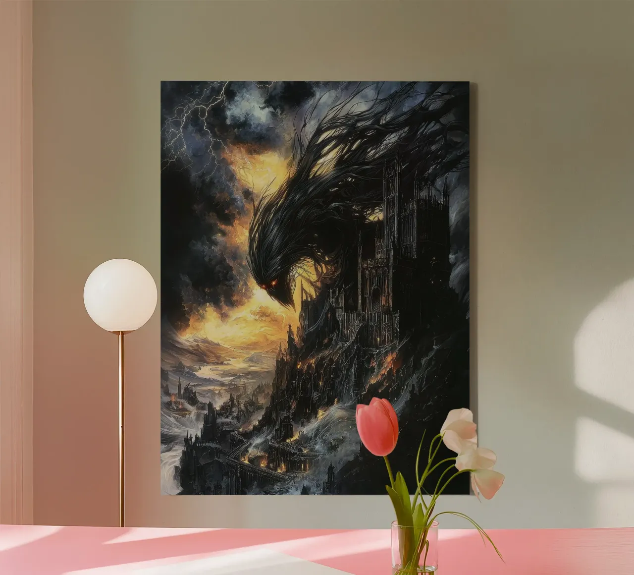 Schwarze Kreatur Leinwand mit Schattenfugenrahmen von John Boss