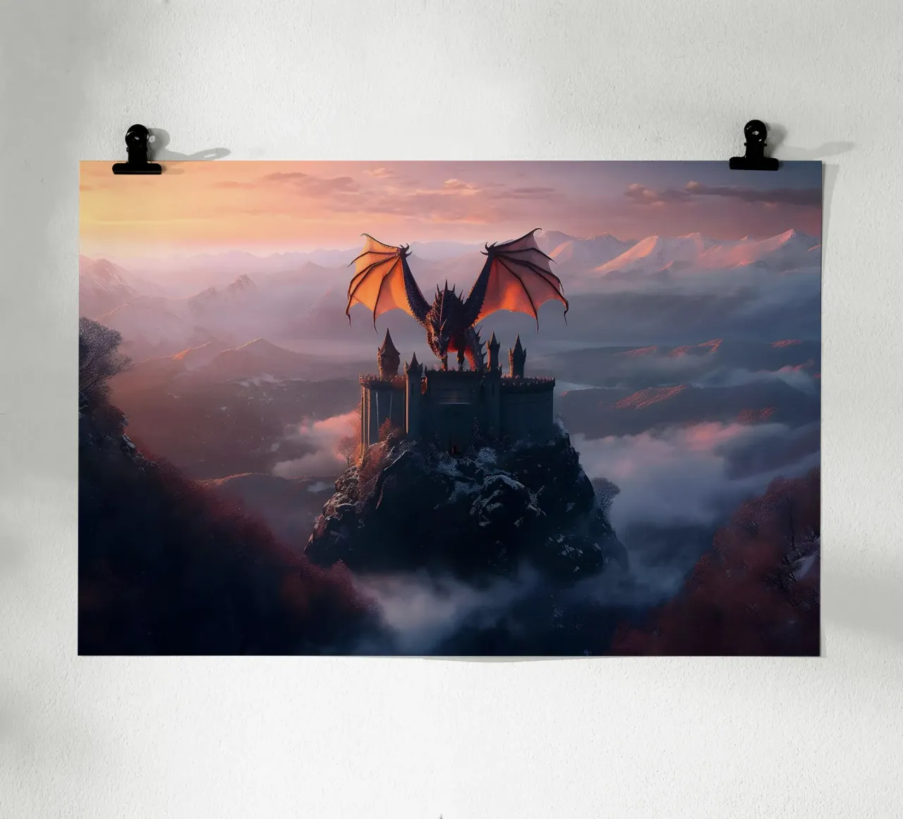Castello del Drago Fantastico poster con telaio in alluminio da John Boss
