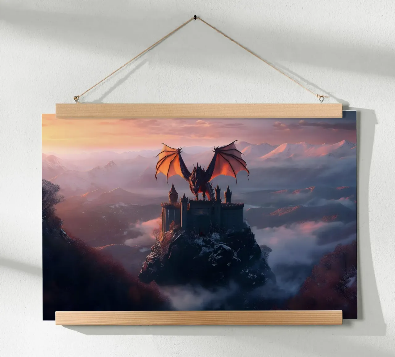 Castello del Drago Fantastico poster con telaio in alluminio da John Boss