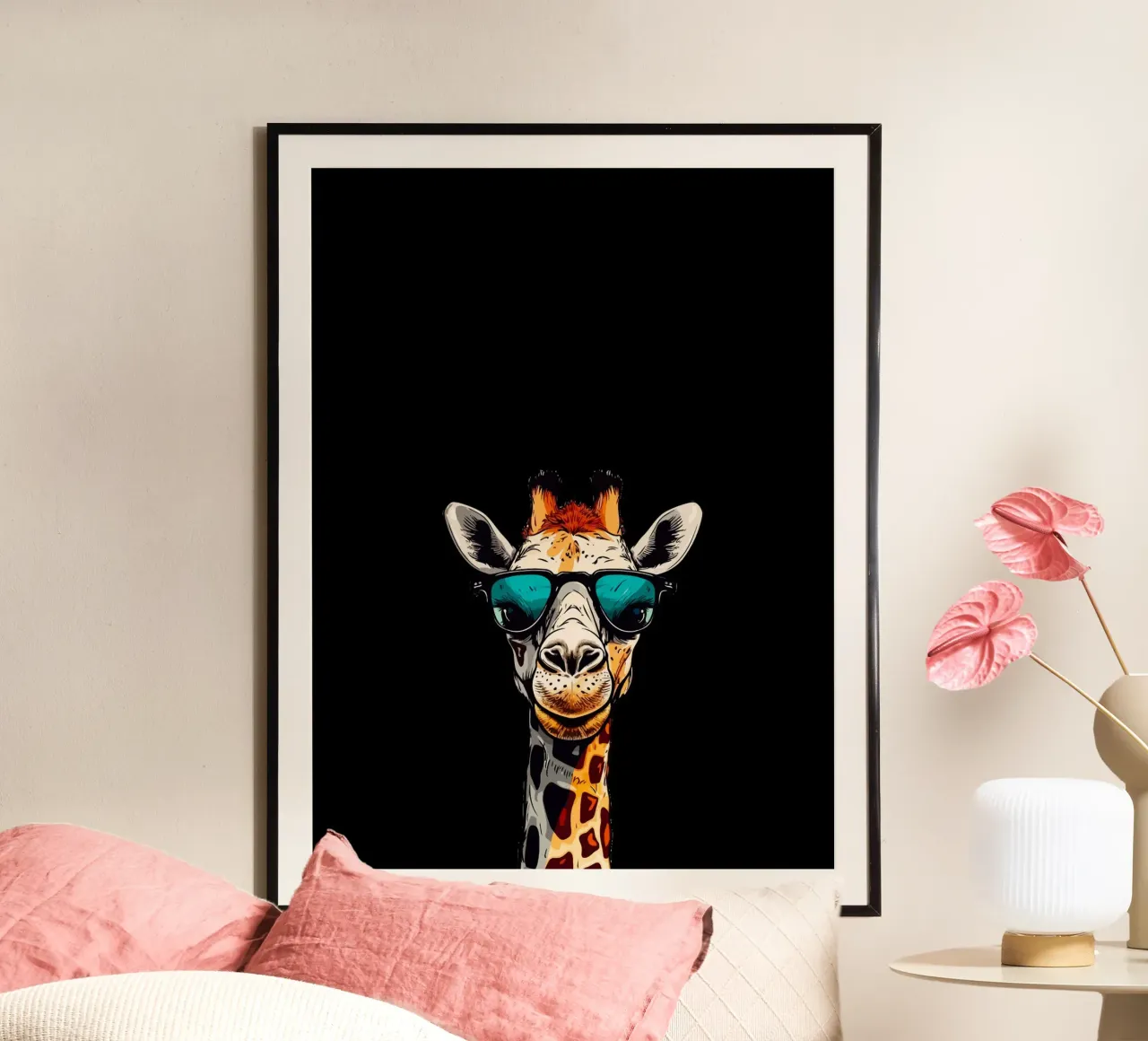 spectacled giraffe poster con telaio in alluminio da Dumery Art