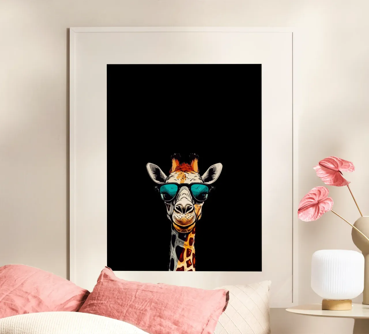 spectacled giraffe poster con telaio in alluminio da Dumery Art