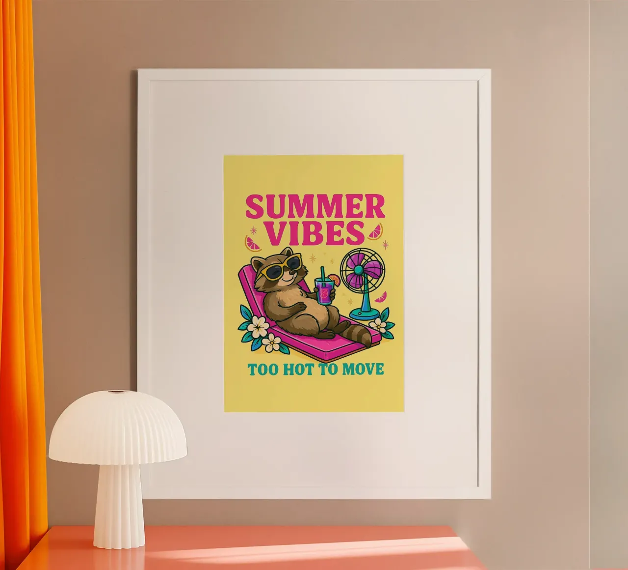 mapache summer vibes poster con marco de aluminio de paroongs
