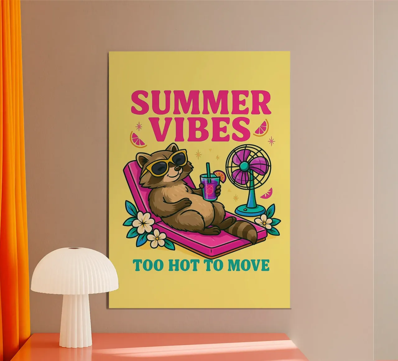 mapache summer vibes poster con marco de aluminio de paroongs