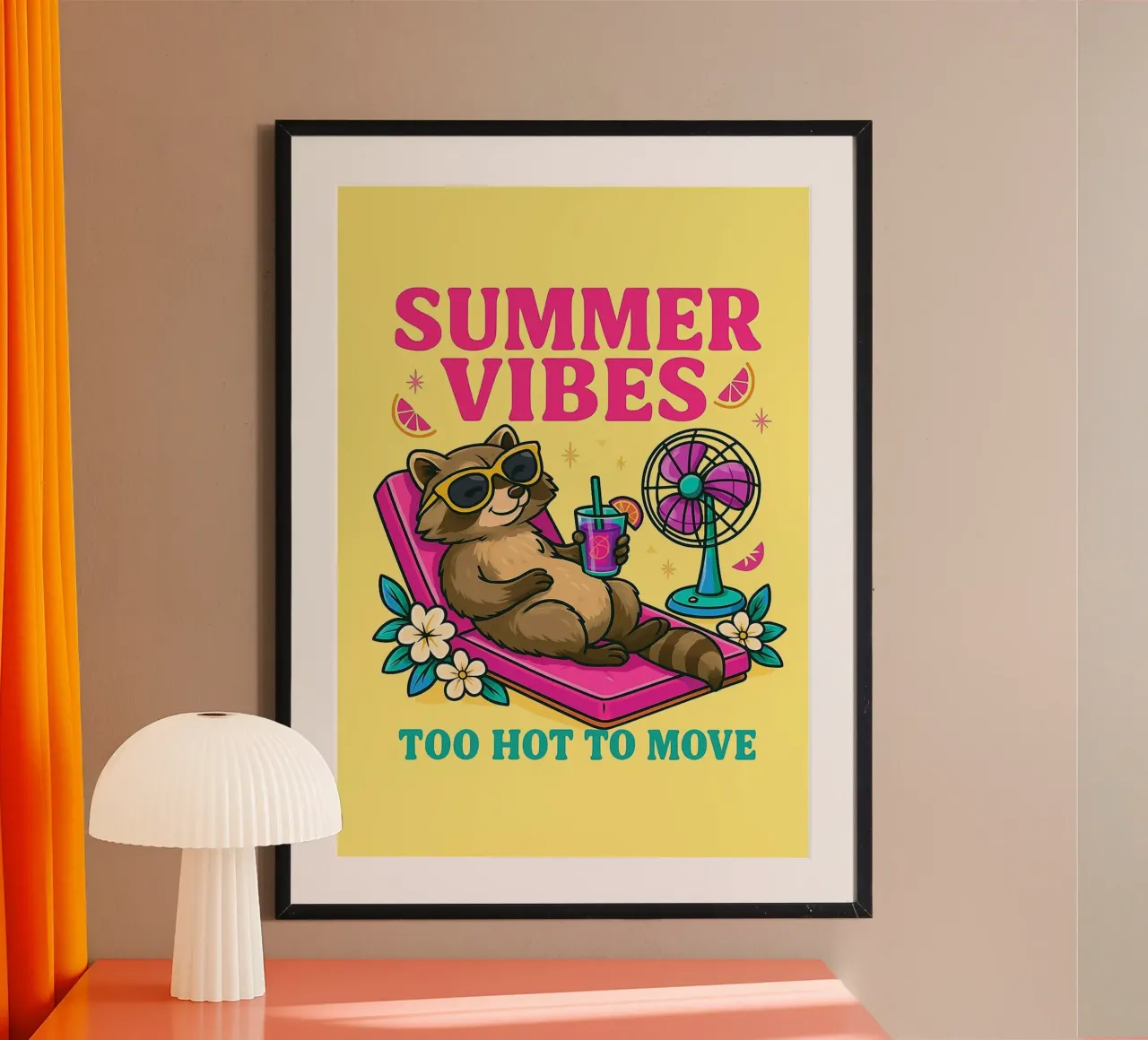 mapache summer vibes poster con marco de aluminio de paroongs