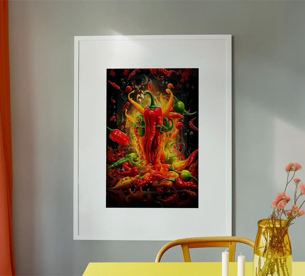 Paprika Splash di Bettina Dittmann poster con telaio in plastica da John Boss