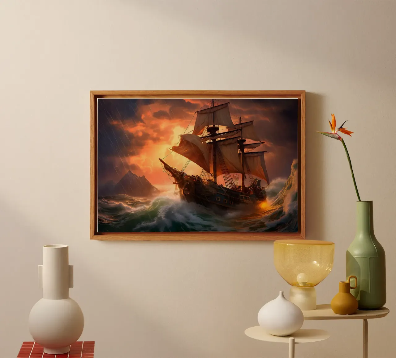 Segelschiff auf dem mystischen Meer Leinwand mit Schattenfugenrahmen von John Boss