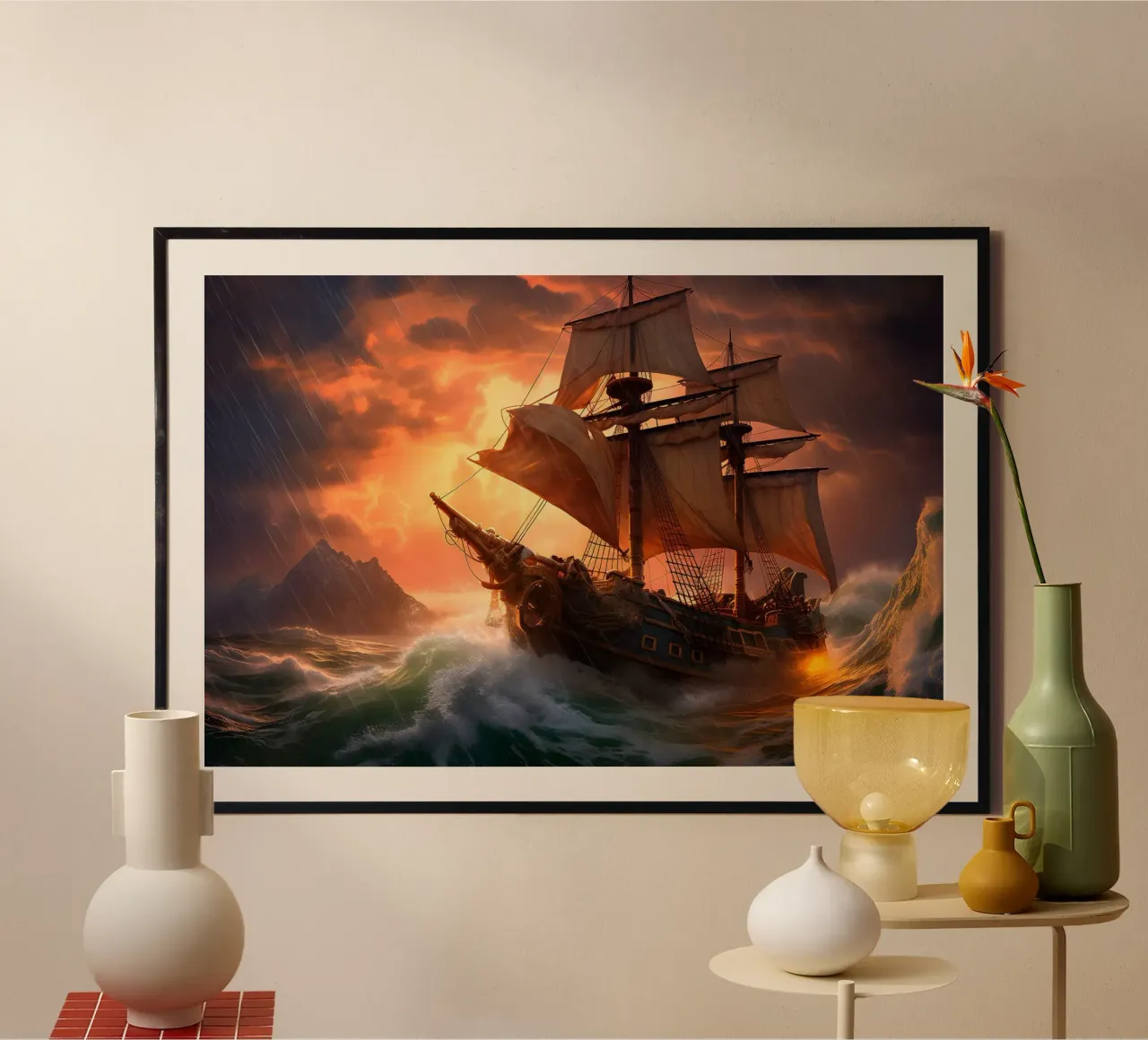 Segelschiff auf dem mystischen Meer Poster von John Boss