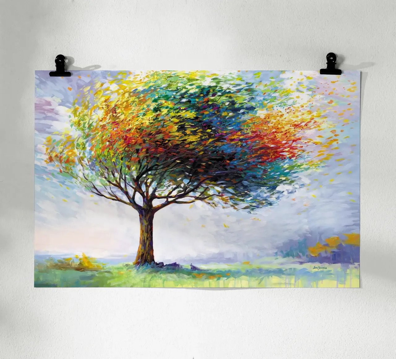 Baum des Glücks in den Winden des Lebens von Leon Devenice Poster mit Holzrahmen von John Boss