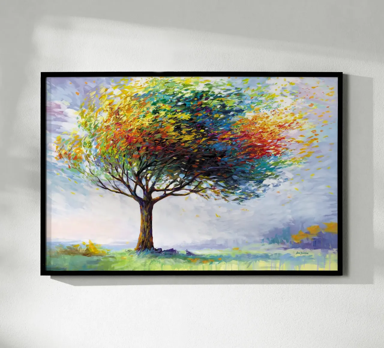 Baum des Glücks in den Winden des Lebens von Leon Devenice Poster mit Holzrahmen von John Boss