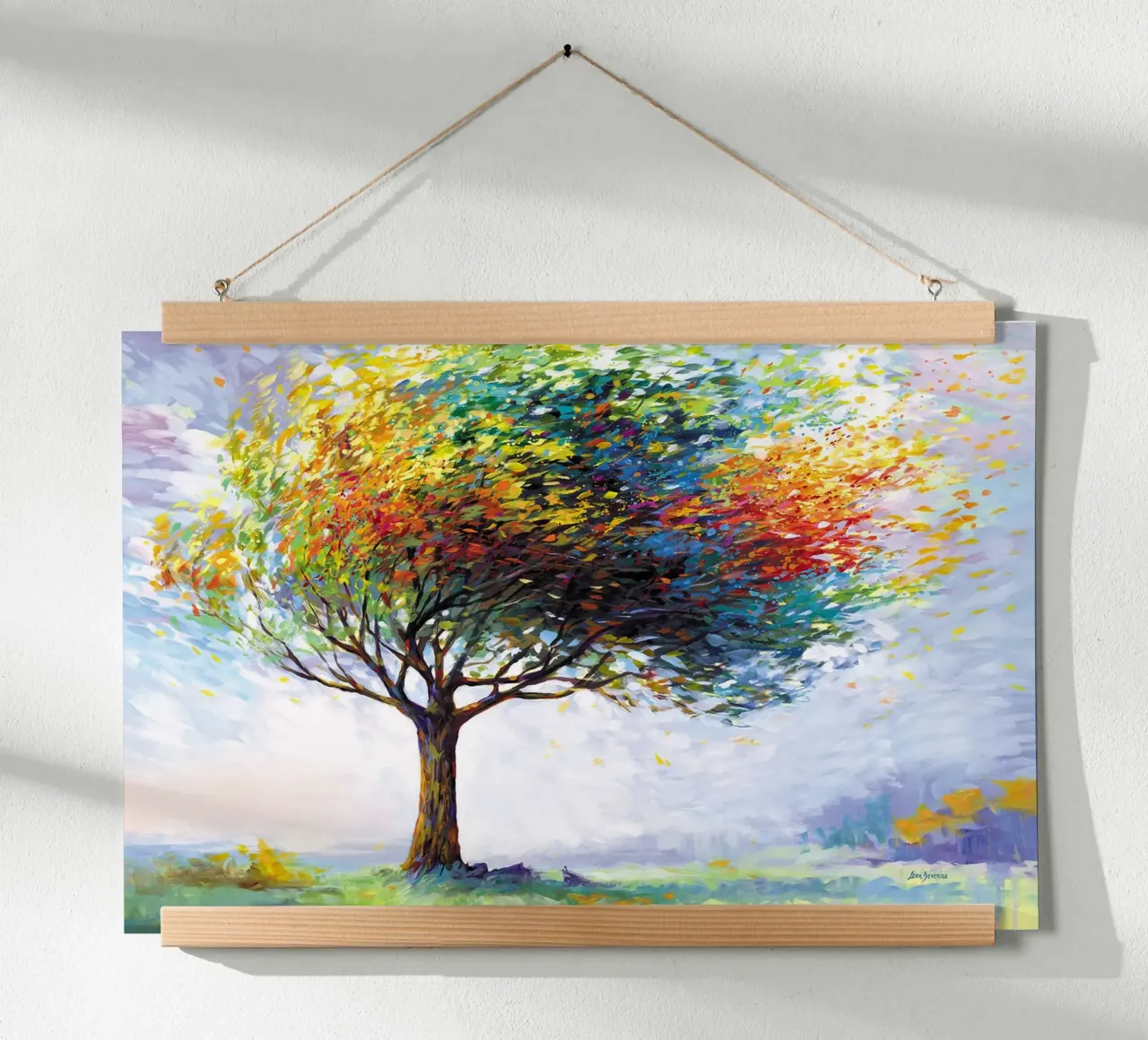 Baum des Glücks in den Winden des Lebens von Leon Devenice Poster mit Holzrahmen von John Boss